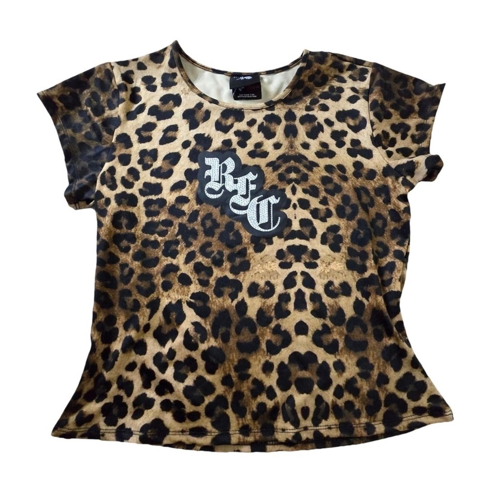 Civil Regime Shimmering RFC Energy Baby Tee Leopard Print Rhinestone Small NEW